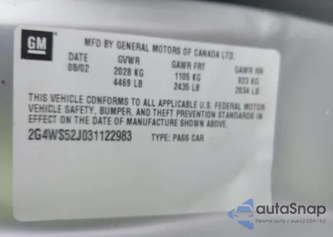 2003 Buick Century Custom из США, поврежденный, VIN 2G4WS52J031122983